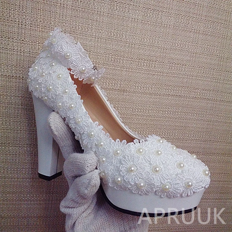 Туфли лодочки свадебные на очень высоком блочном каблуке 11 см|Женские туфли| |