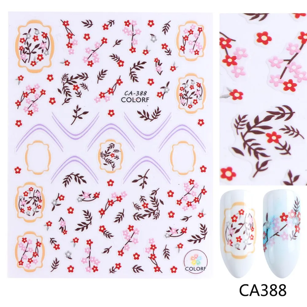 CA388 1 шт. 3D Рельефный цветок для дизайна ногтей, наклейки с животным флором, переводная наклейка из фольги, сделай сам, маникюрный декор, слайдер, LACA383-391 - Цвет: CA388