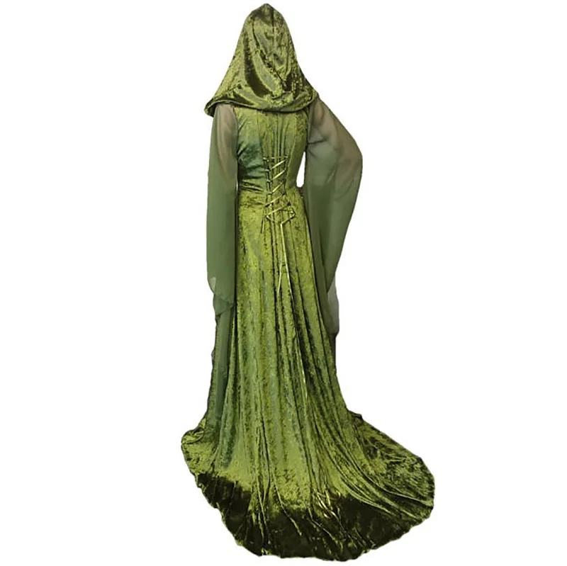 3 цвета осень и зима Женская мода Ретро средневековое платье Зеленый
