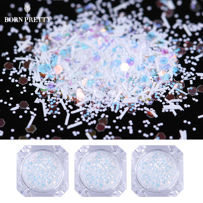 Шестиугольные снежинки для ногтей с блестками 1 5 г цветные полоски белые