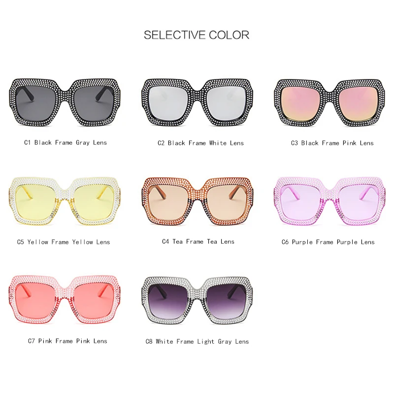 Роскошные со стразами и квадратным Для женщин солнцезащитные очки модные