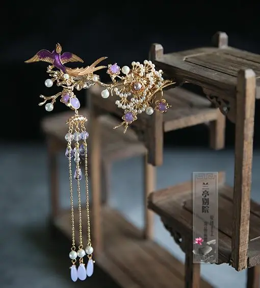 hair stick 1pc Yan Gui Chao фиолетовый эмалированный Ласточка Гнездо волос набор с тиарой Hanfu аксессуары для ТВ Игры фотографии волос ювелирные изделия аксессуары - Цвет: hair stick 1pc