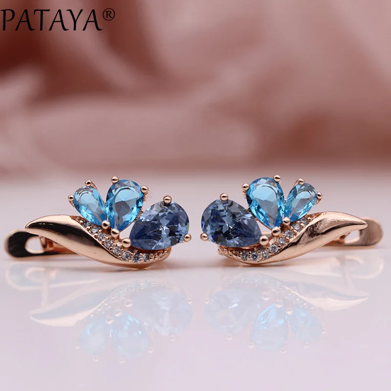 PATAYA, новинка, три капли воды, градиентные синие серьги для женщин, натуральный циркон, для вечеринки, хорошее модное ювелирное изделие, 585, розовое золото, свисающие серьги