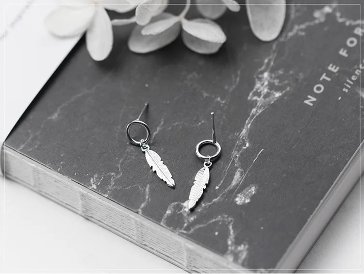 Корейские милые серебряные серьги с перьями для женщин женские ювелирные