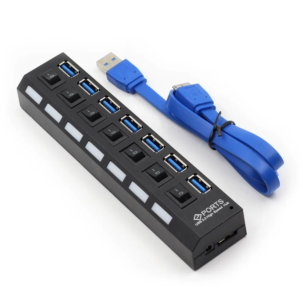 CHYI мини usb-хаб 3,0 Супер скорость 5 Гбит/с 4/7 портов портативный Переключатель ВКЛ/ВЫКЛ сплиттер с DC 5 В вход питания для ПК ноутбук Настольный - Цвет: 7 Ports Hub