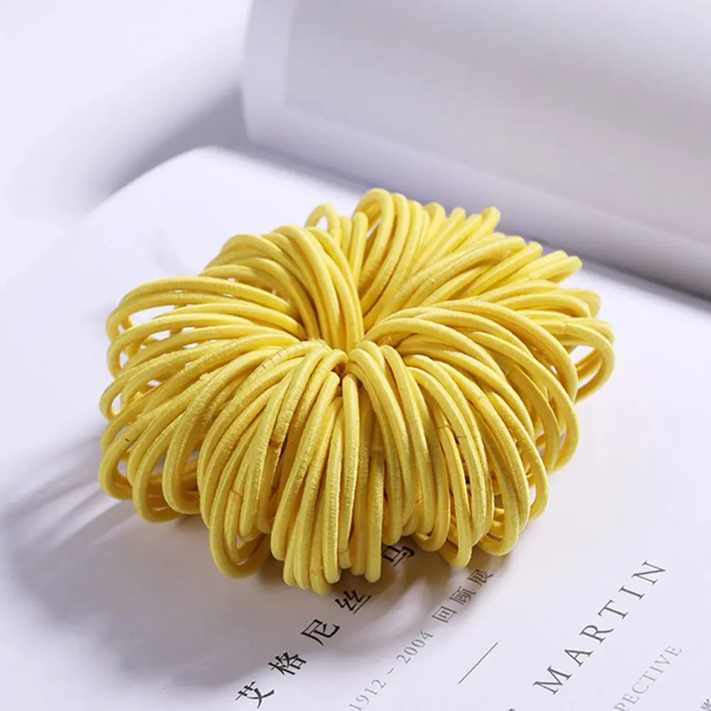 yellow Новинка 100 шт./партия, нейлоновые резинки ярких цветов для девочек 3 см, Детские Безопасные эластичные резинки для волос, держатель для конского хвоста, Детские аксессуары для волос - Цвет: yellow