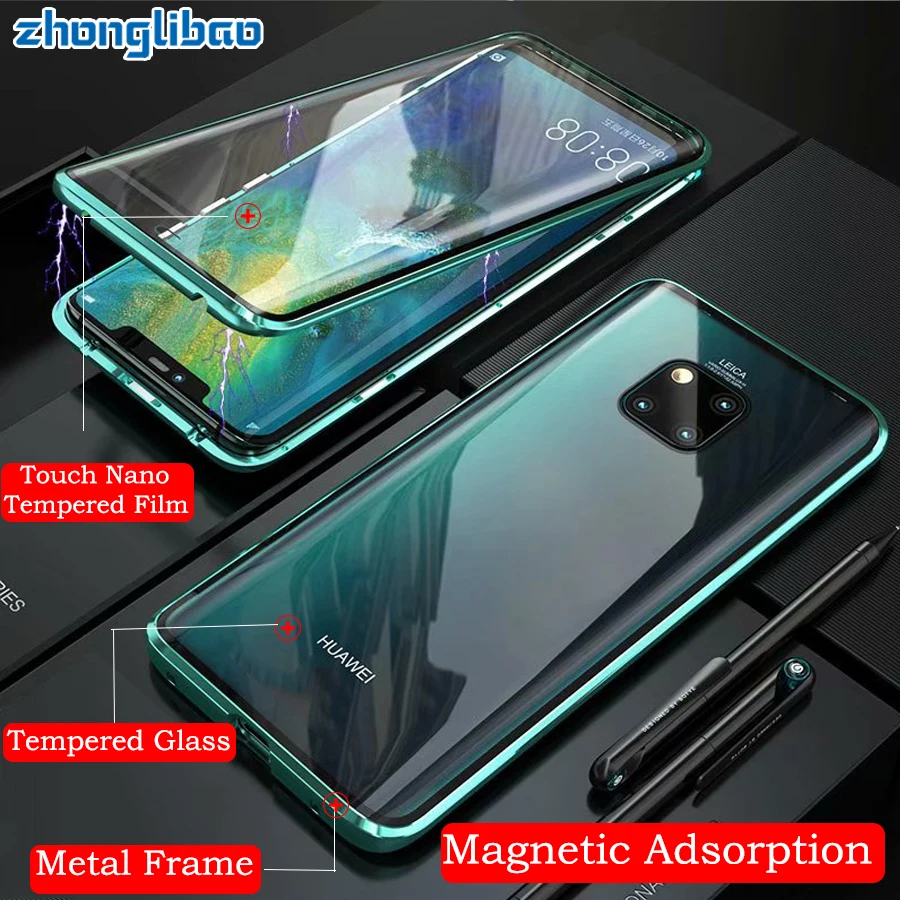 Магнитный адсорбционный металлический чехол для huawei mate 20 Pro mate 20 Etui Роскошный 360 Полное покрытие передняя задняя двойная стеклянная Защитная крышка