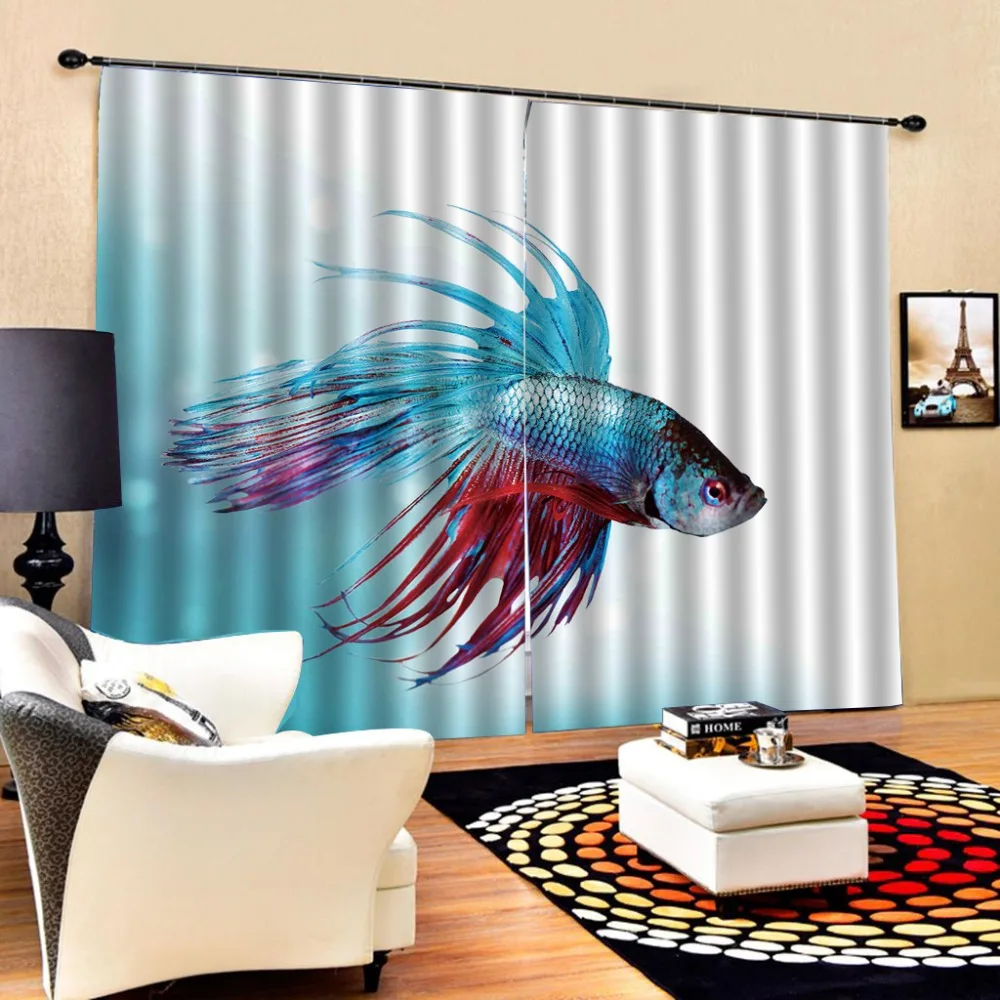 Роскошные занавески в виде рыбы для гостиной 3D спальни кухни современные оконные