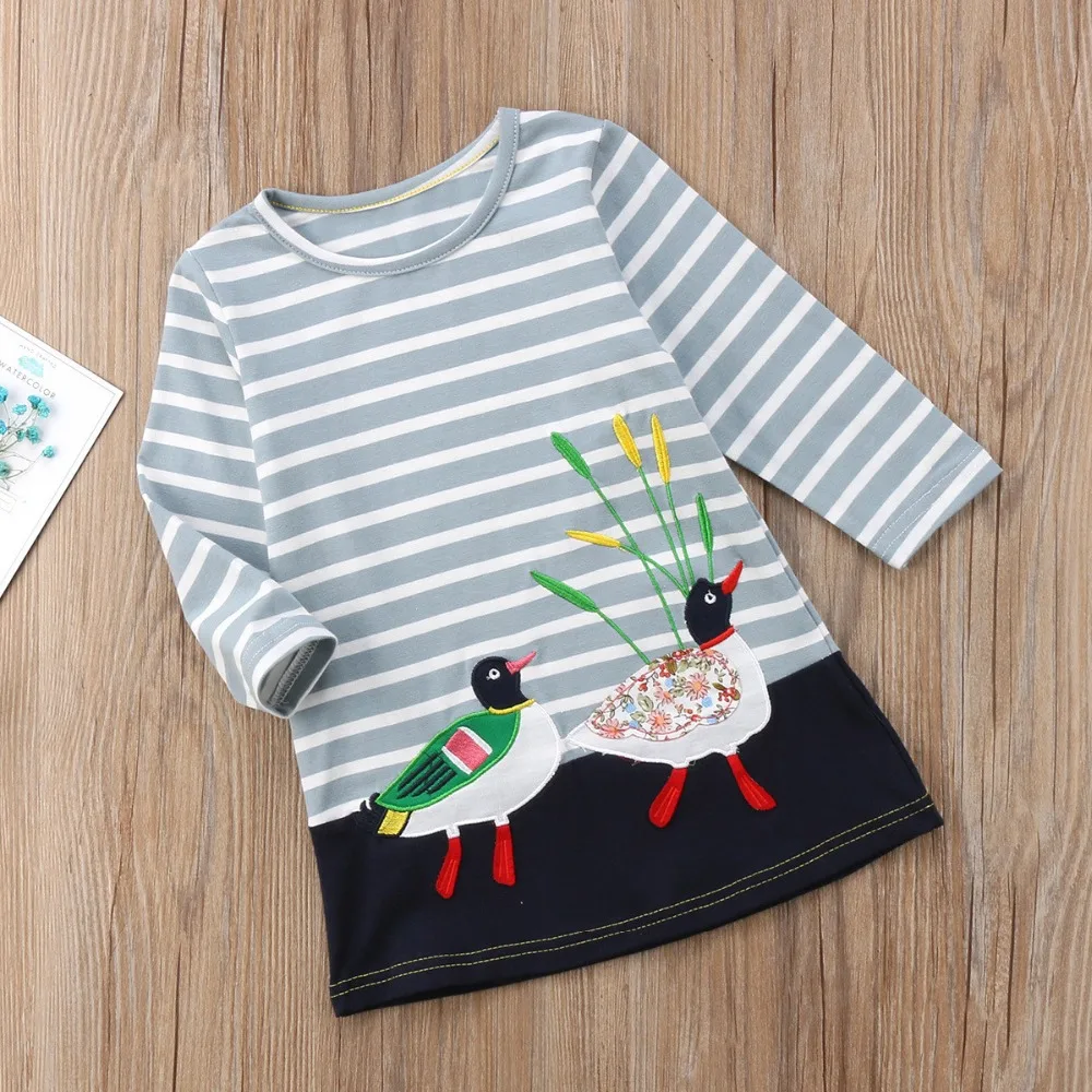 2021 spring European and American children's clothing gilrs princess long sleeve print dress kids cartoon cotoon clothes | Детская