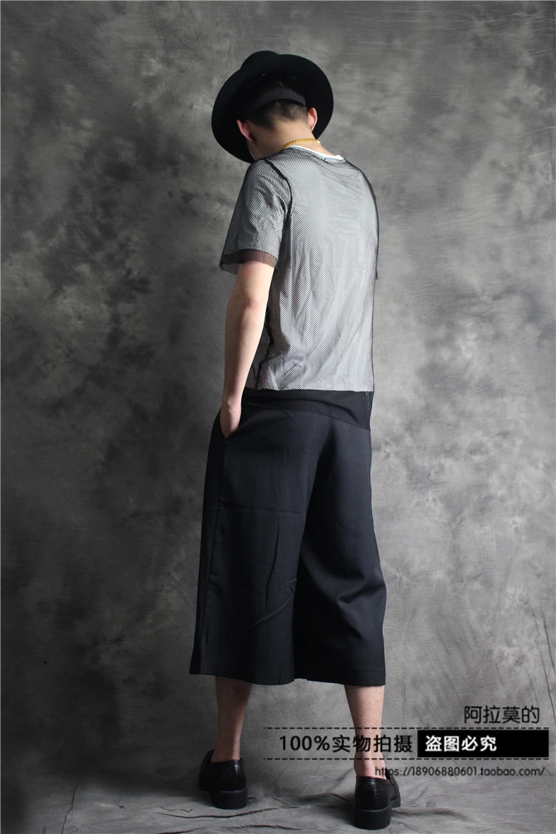 Мужские брюки в стиле панк свободные с широкими штанинами укороченные костюмы