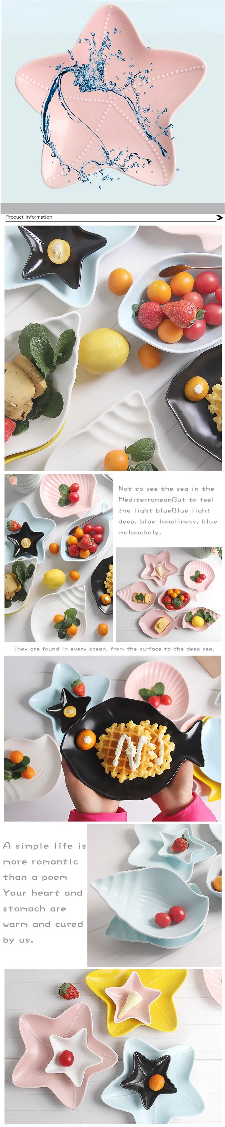 Dropshipping Kitchen Creative Lovely Oceaon Ceramic Plate Bowl Decorative Jewelry Trinke Storage Tray Blue Home Salad Dish 1pc