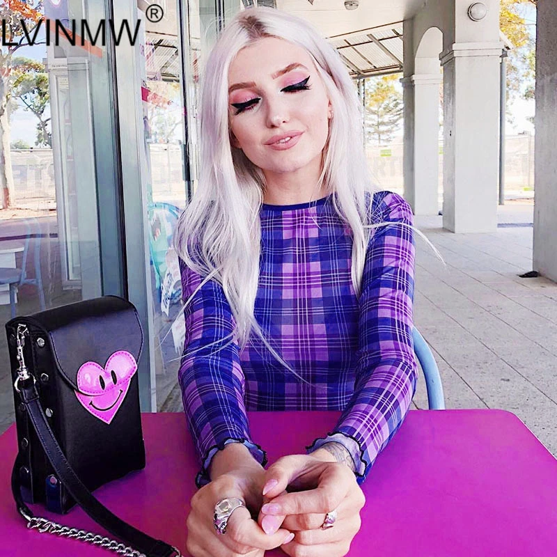 LVINMW сексуальный сетчатый лоскутный топ с круглым вырезом и рюшами 2019 Осенняя