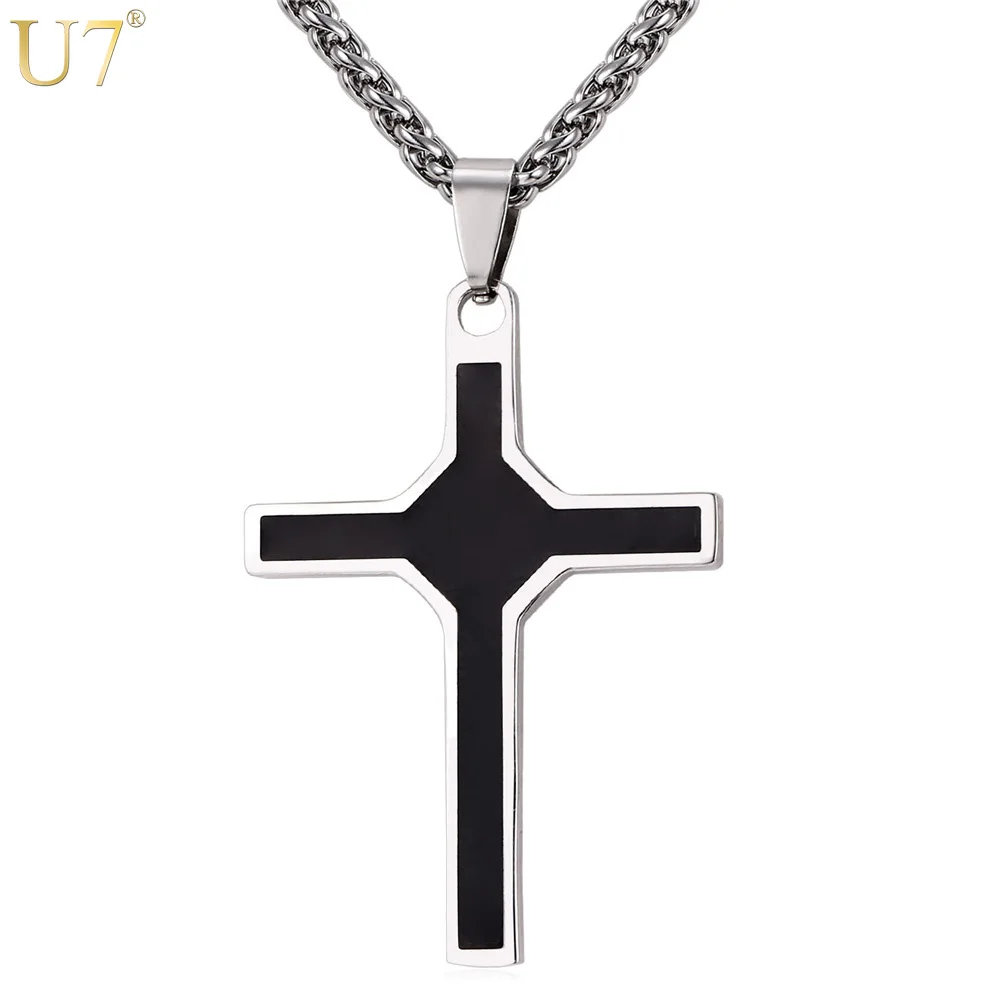 U7 Черный Крест Кулон На Цепочке Ожерелье Для Мужчин Ювелирные Изделия