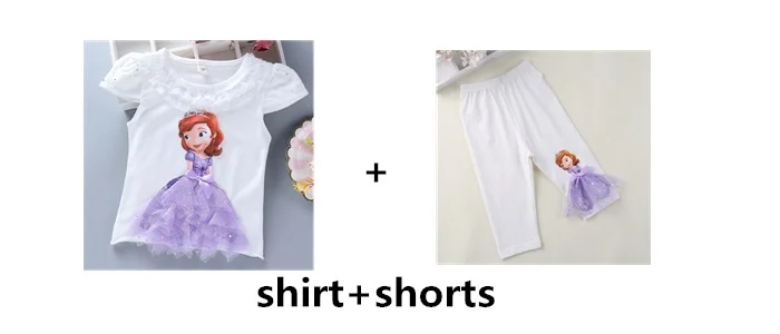 shirt and shorts-5 Jargazol/детская одежда г. летний комплект одежды для маленьких девочек, кружевная юбка с рисунком принцессы Софии и Эльзы из сетчатой ткани комплекты для маленьких девочек - Цвет: shirt and shorts-5