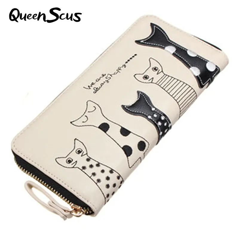 Женский Длинный кошелек с мультяшным котом милый на молнии отделением для карт