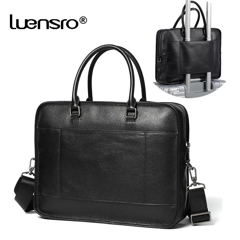 LUENSRO коровья натуральная кожа портфель черные деловые мужские сумки сумка на плечо для ноутбука сумка-портфель сумки через плечо мужские сумки