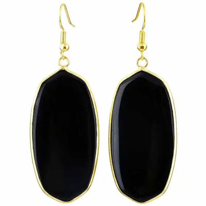 Black Agate TUMBEELLUWA женские каменные хрустальные висячие серьги Овальные, Исцеляющие чакры - Окраска металла: Black Agate