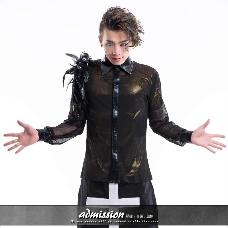 S-XL Мужская рубашка с длинным рукавом костюм индивидуальная газовая dj Singer костюмы