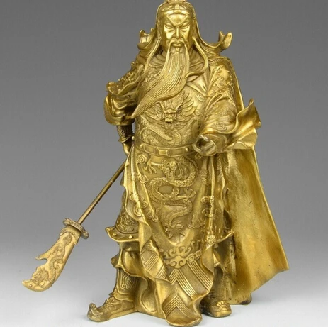 Бесплатная доставка 11 Китай Латунь Медь 2 Палец Будда Держите Меч Дракона Гуань