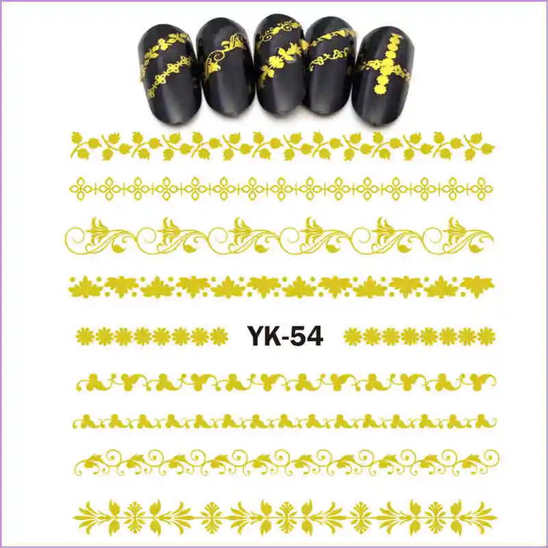 YK054 GOLD Золотые/серебряные Водные Наклейки металлические наклейки для ногтей цветок кружева волна ветка витиеватая лоза пояс в форме листьев YK49-54 - Цвет: YK054 GOLD