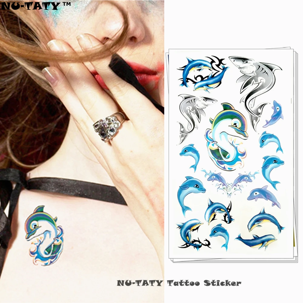 Nu-TATY Blue dolphins временная татуировка боди арт рука флэш-тату наклейка s 17*10 см Водонепроницаемая поддельная хна безболезненная Татуировка наклейка