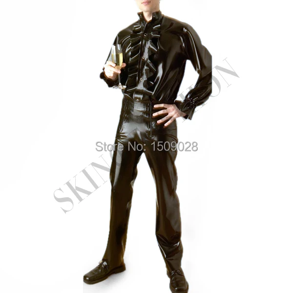 Бесплатная Доставка! 0 4 мм черные резиновые Топы латексная Фетиш блузка без