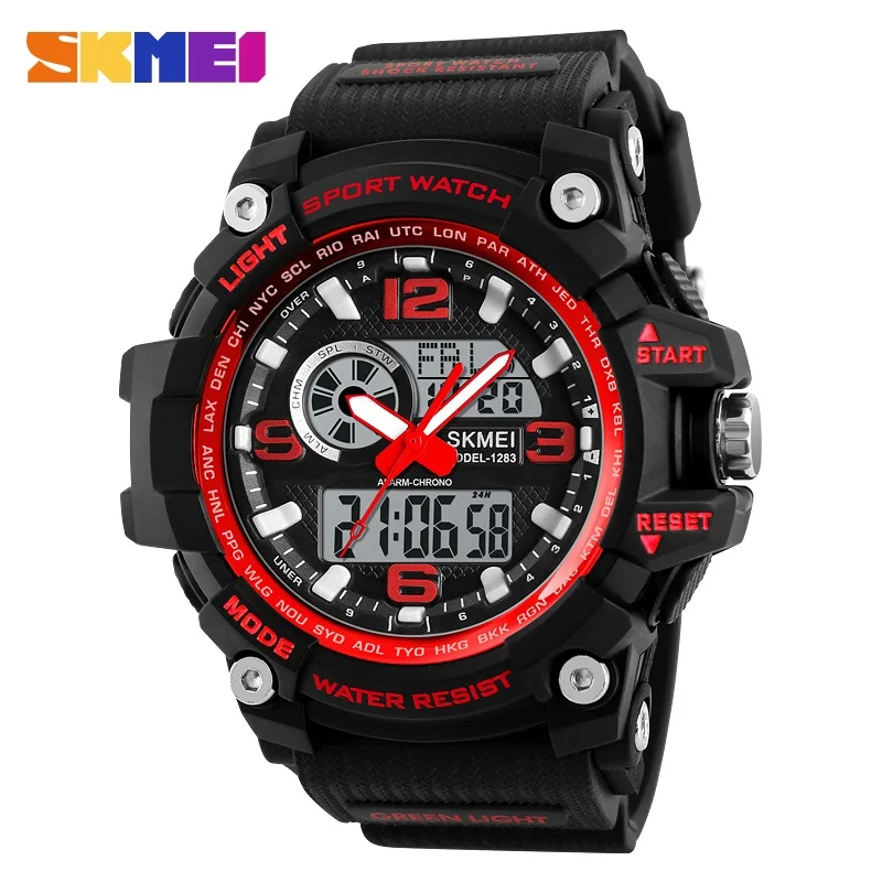 black red SKMEI, новинка, S Shock, мужские спортивные часы, большой циферблат, кварцевые, цифровые часы для мужчин, люксовый бренд, светодиодный, военные, водонепроницаемые, мужские наручные часы - Цвет: black red