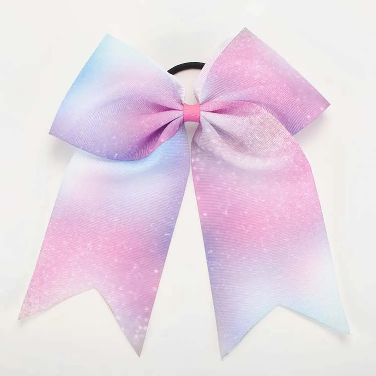 1pcs/lot 7 &quot colorful ribbon pattern With Elastic Band Handmade girl Headwear Cheer Bow Hair Bands | Дом и сад