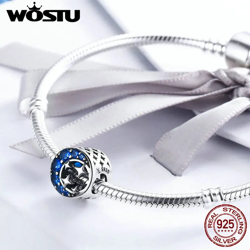 WOSTU 925 пробы Серебряный чудесная ночь, луна и звезды Бусины Подходят WST браслет DIY ювелирные изделия подарок CQC184