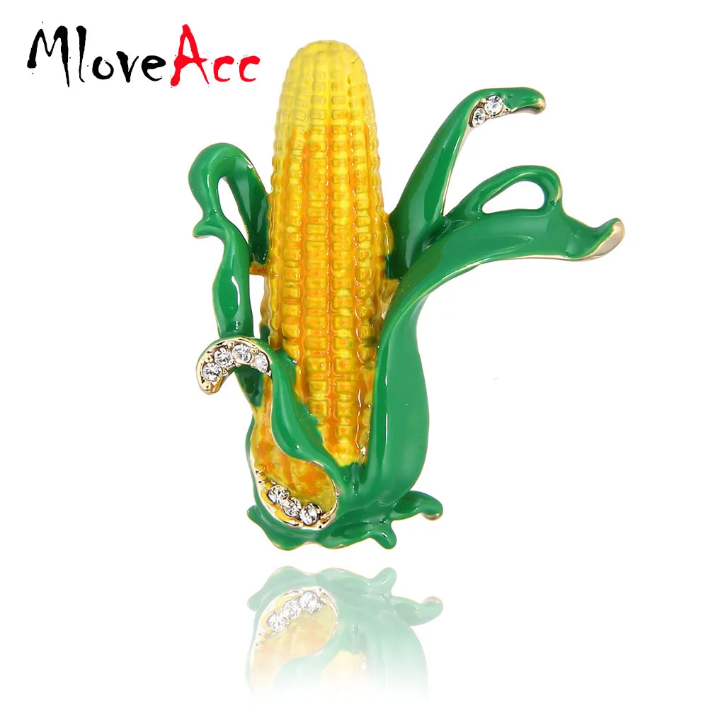 Броши MloveAcc в виде желтой кукурузы зеленые эмалированные Листья Кукурузы брошь