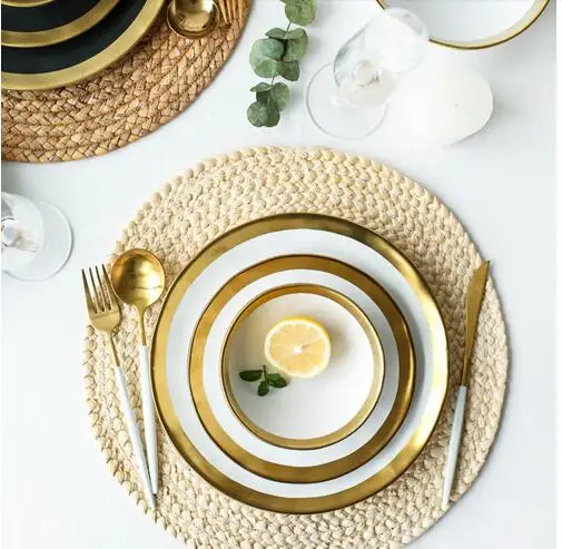 Обеденная тарелка с золотой инкрустацией золотые/белые десертные тарелки