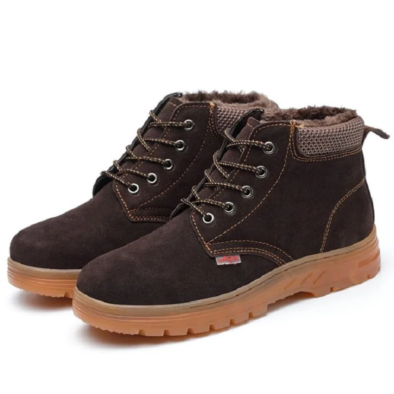 AMSHCA/зимняя обувь из коровьей замши мужские ударопрочный ботильоны со стальной