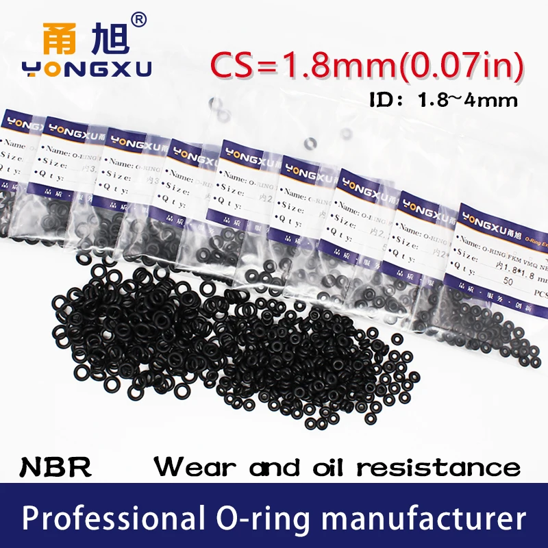 

50 шт., черные уплотнительные кольца NBR, толщина 2 мм, ID1.8/2/2.4/2.5/2.8/3.15/3.55/3.75/4 мм, YONGXU