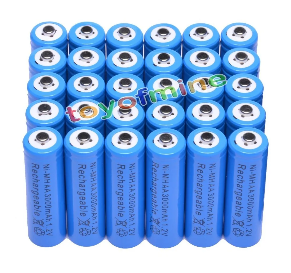 

30x AA 3000mAh 2A 1.2 V Ni-MH Blue Rechargeable Battery Cell for MP3 RC Toys