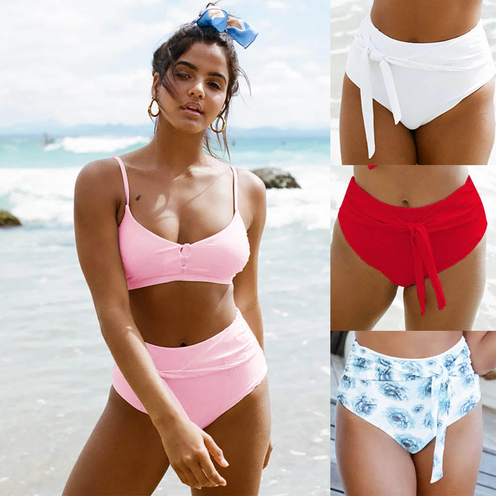 

2019 new split swimwear high quality nylon strap sexy high waist ladies swimwear two-piece suit 4 colors casual beach swimwear