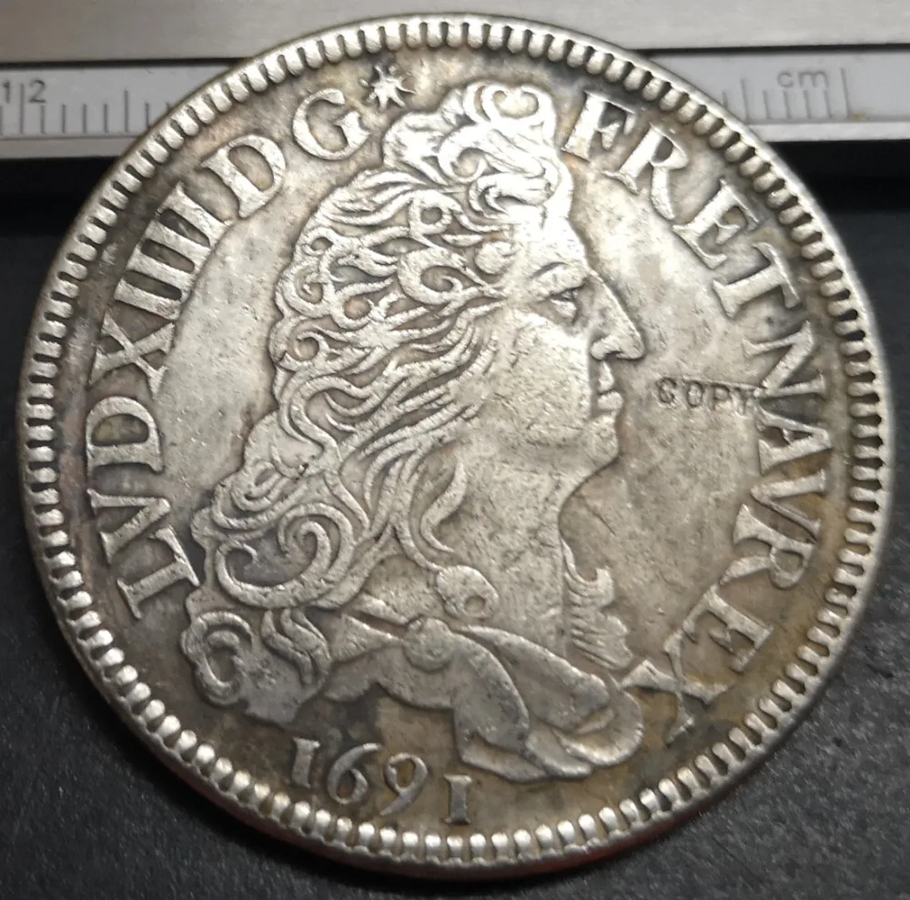 

1690-1693 France-Kingdom 1 Ecu - Louis XIV Silver Plated Copy Coin (choose any one date )