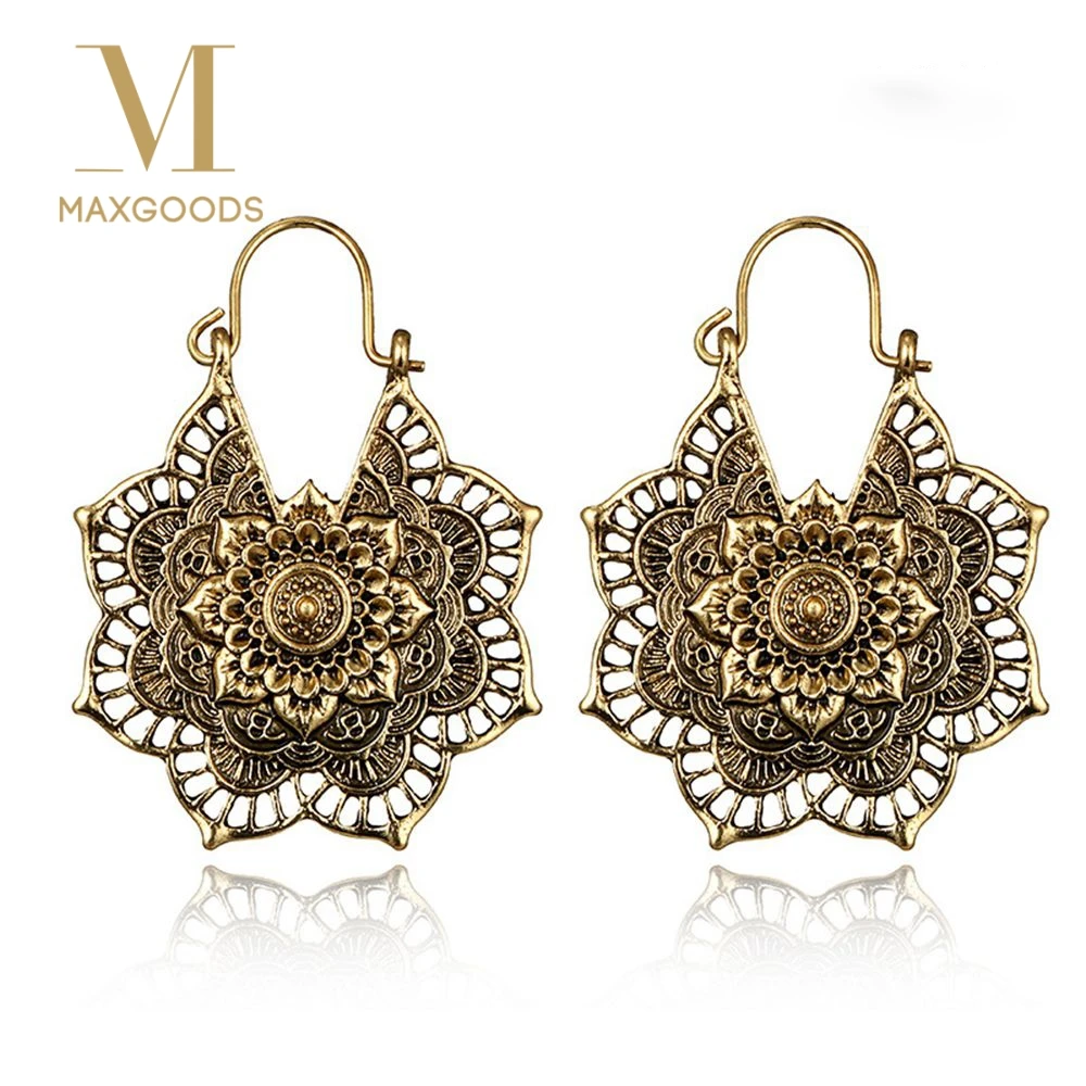 1 Pair Vintage Mandala Flower Drop Dangle Earring for Women Girl Tribal Hollow Floral Pendant Earrings Pendientes|Серьги-подвески| |