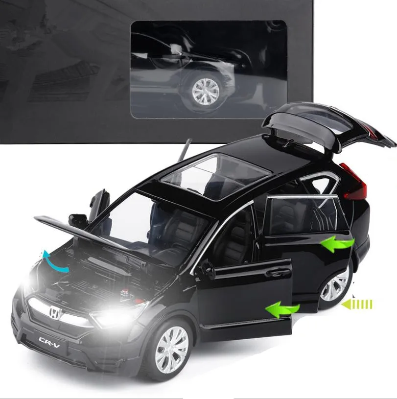 1:32 HONDA CRV модель автомобиля из сплава, литая под давлением металлическая игрушечная техника, звук и светильник, 4 открытые двери, оригинальная упаковка, изысканный подарок