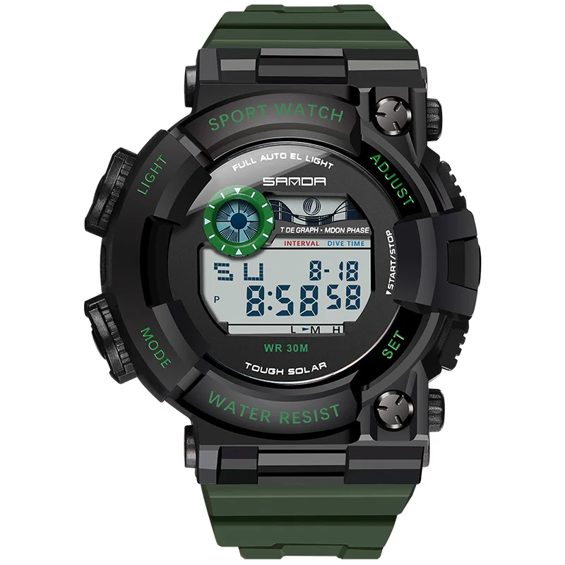 Armygreen SANDA водонепроницаемые мужские s часы Новая мода Повседневный светодиодный цифровые спортивные часы для улицы мужские многофункциональные студенческие наручные часы - Цвет: Armygreen