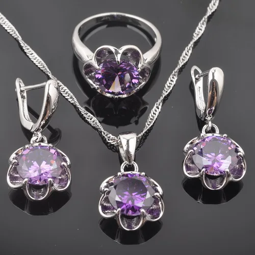 Purple FAHOYO Свадебные ювелирные изделия из черного циркония для женщин 925 серебряные ювелирные наборы Горячая Распродажа QZ0246 - Окраска металла: Purple