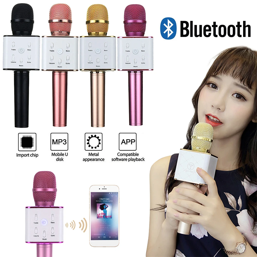 Travor Новый караоке Q7 беспроводной Bluetooth микрофон динамик ручной USB плеер
