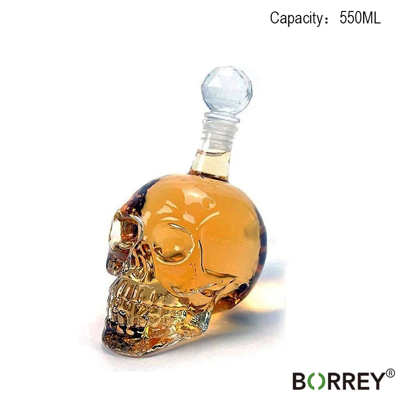BORREY 1000 мл стеклянный кувшин для виски, водка, фляга из боросиликатного стекла, бутылка для вина с пробкой, стеклянный кувшин для напитков с черепом - Цвет: L(550Ml)