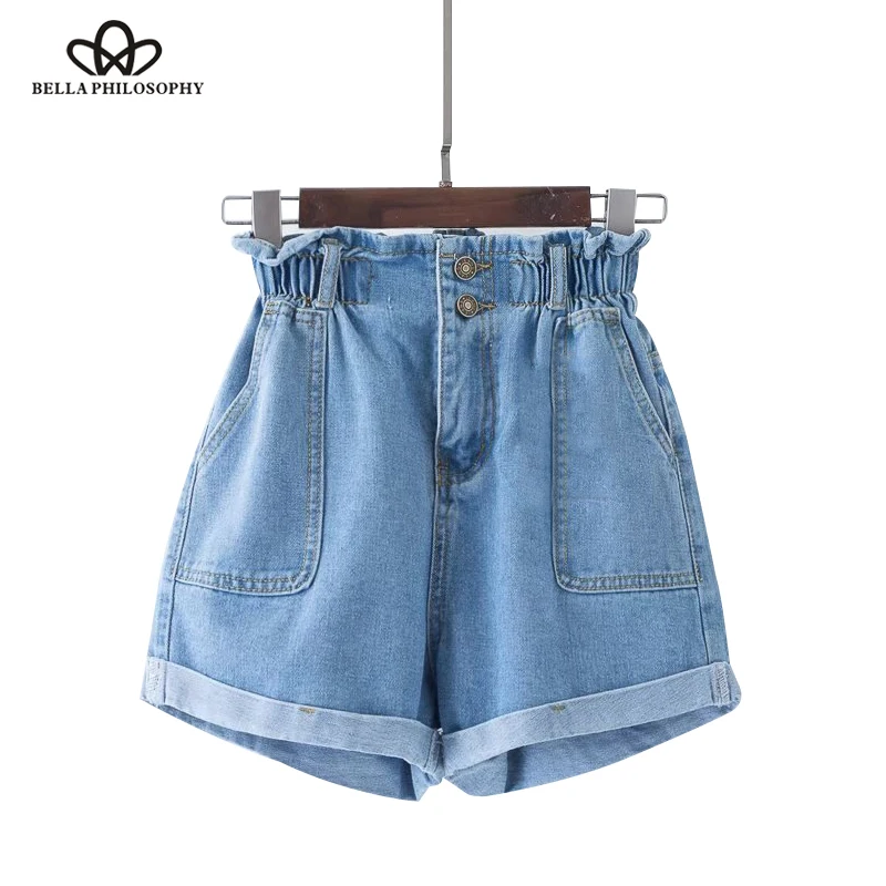 2019 Летние повседневные женские джинсовые шорты в стиле преппи ретро с эластичной