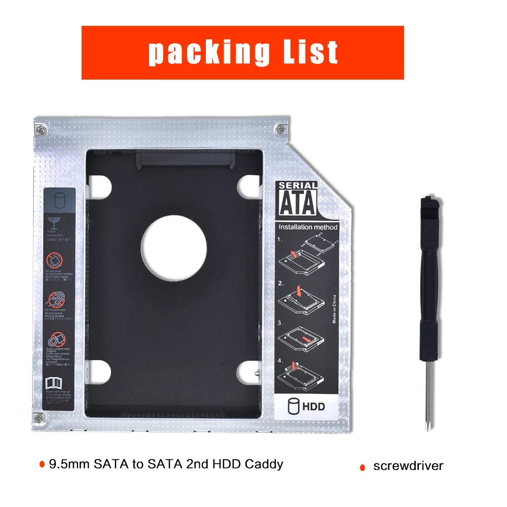 TISHRIC Лидер продаж для Тетрадь компакт-дисков DVD привод ODD 2nd HDD Caddy 9,5 мм SATA с Светодиодный индикатор для 2,5 SSD чехол Корпус для жесткого диска Optibay
