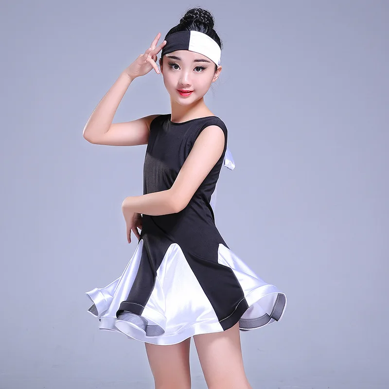 

2019 New Spring Summer Girls Latin Dance Dress Latin Competition Costumes Ballroom Dance Cha Cha Tango Sleeveless Dresses