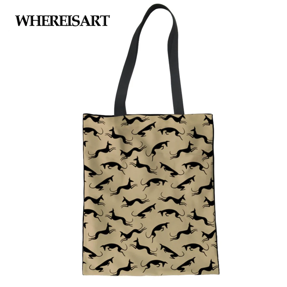 WHEREISART женская сумка через плечо для покупок с принтом грейхаунда девушек