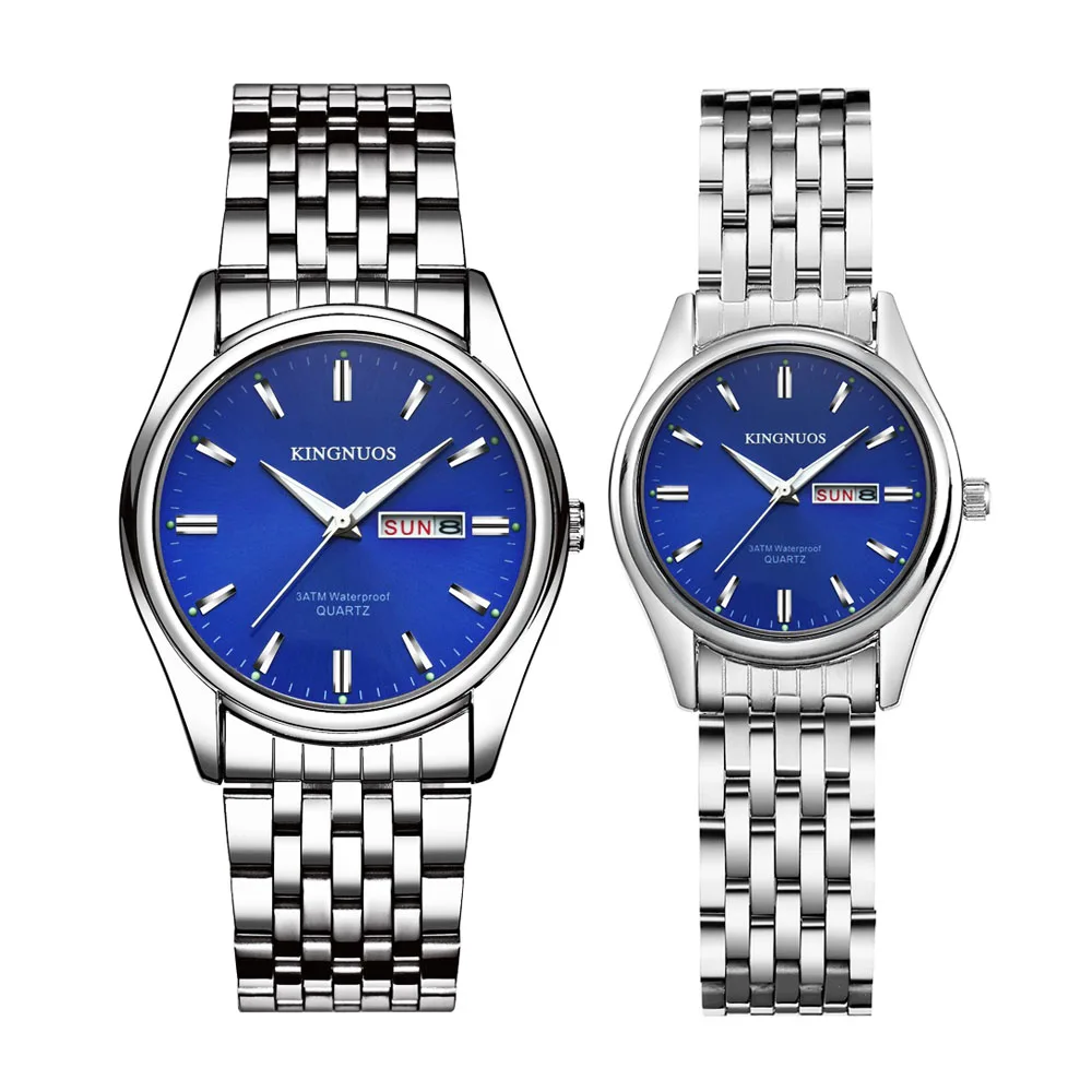 Steel Blue Парные часы модные Стальные кварцевые наручные часы для мужчин и женщин часы Erkek Kol Saati часы Duobus мстительные часы для влюбленных - Цвет: Steel Blue