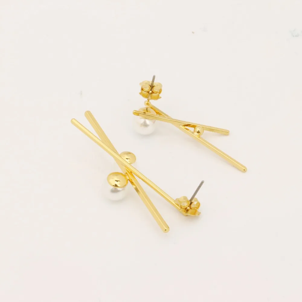 Direct Sale 2018 Korean Temperament Simple Copper Genuine Gold Pearl Asymmetric Kolczyki Kupe Joyas Jewellery scissor Jewelry | Украшения и