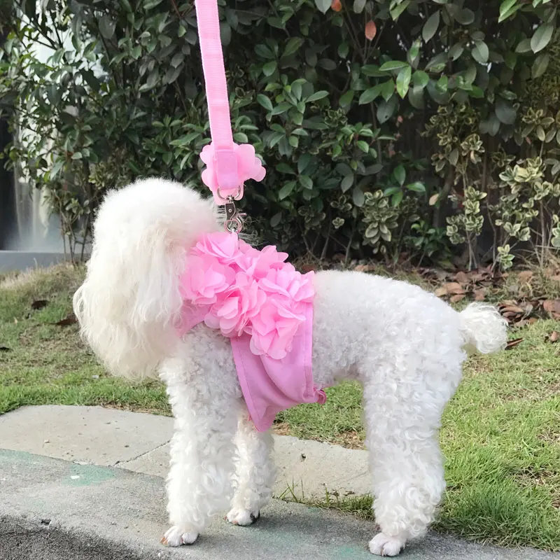 Новое прибытие Сладкий цветочный узор сбруя-жилет с приводит розовый Stickup