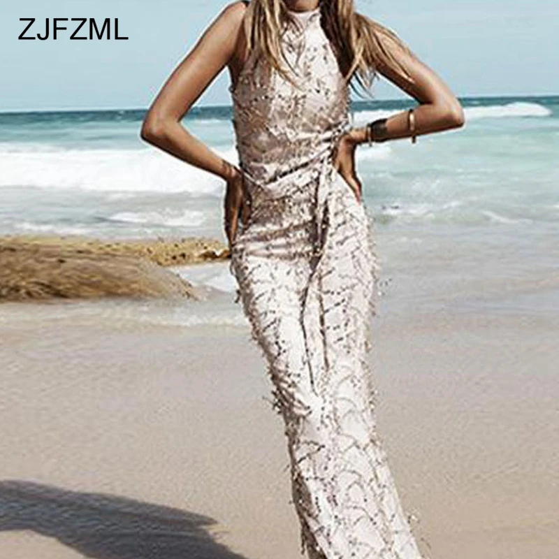 Женское вечернее платье с кисточками ZJFZML длинное облегающее блестками на